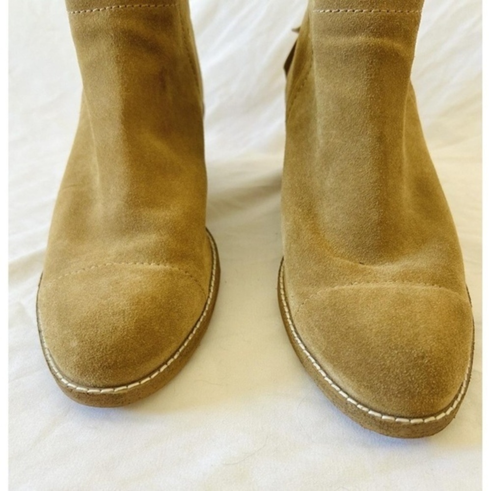 Splendid Suede Ankle Boots Womens Tan Suede Rear Zip Block Heel 9 - Picture 4 of 11
